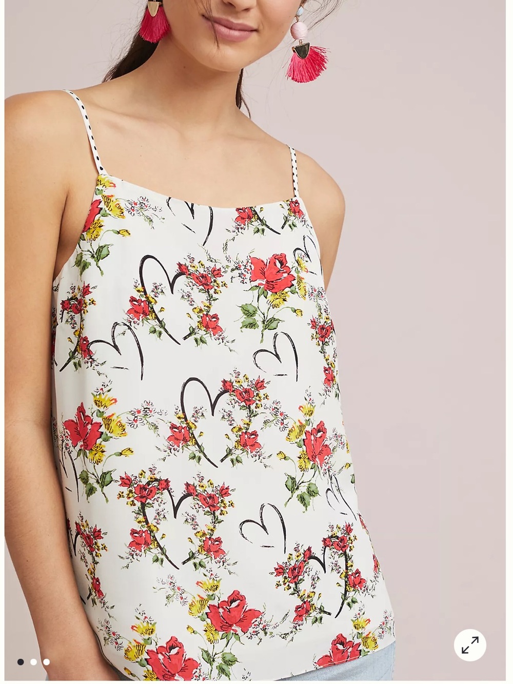 Anthropologie Maeve Beloved Silk Cami Heart Rose Floral Print Top Size 4